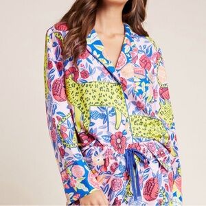 Anthropologie Agathe Singer Blue and Pink Patterned floral & cheetah Pajama top